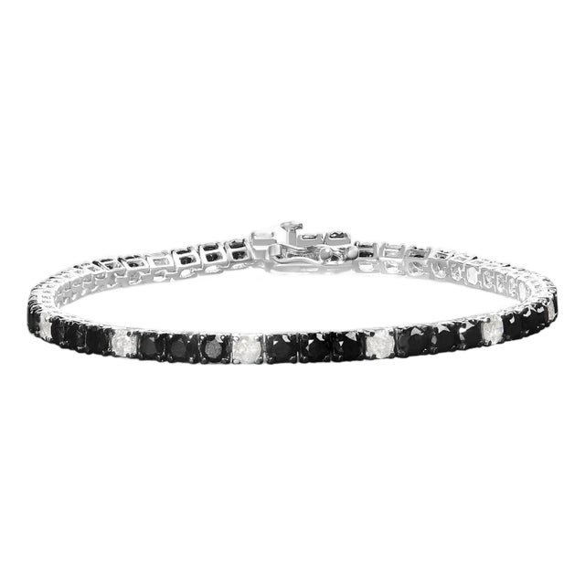 .925 Sterling Silver 8.0 Cttw Black and White Diamond Tennis Bracelet (I-J Color, I2-I3 Clarity) - 7.25" Inches For Sale