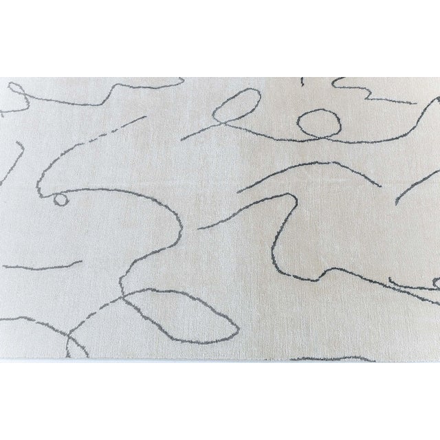 Textile Abstract Modern Runner Line Motifs In Off White Silk Blend "whisper Lines" For Sale - Image 7 of 9