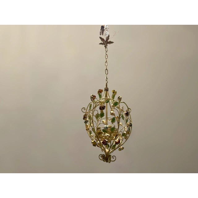 Italian Tole Flower Chandelier, 1960s For Sale - Image 3 of 8