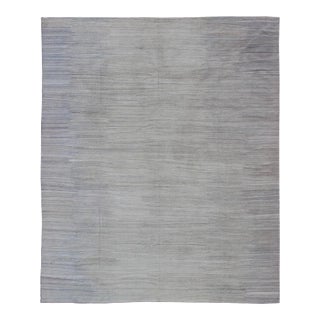 Large Modern Kilim Rug in Light Blue- Gray & Cream With Minimalist Modern Design For Sale