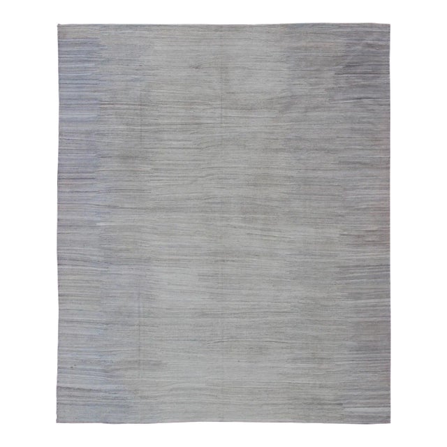 Large Modern Kilim Rug in Light Blue- Gray & Cream With Minimalist Modern Design For Sale
