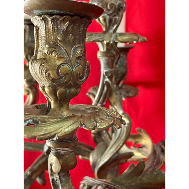 Metal Antique 19th Century Candelabra Lamps, Brass on Heavy Marble - a Pair For Sale - Image 7 of 12