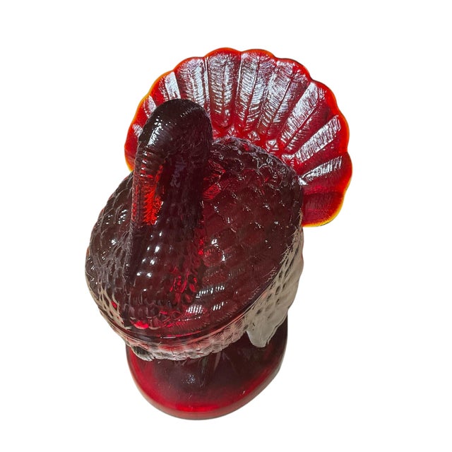 1960s 1960s Vintage Le Smith Ruby Red Amberina Glass Turkey Candy Dish With Lid For Sale - Image 5 of 12