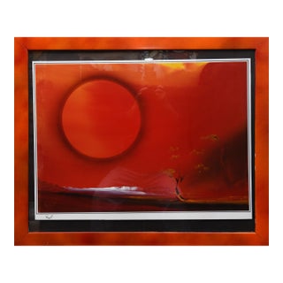 Crimson Horizon Oil on Paper by Memarian For Sale