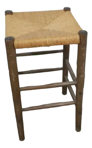 Wooden Stool Straw Seat, 1960s
