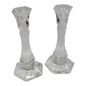 1980s Diamond Pattern Crystal Candle Holders- a Pair
