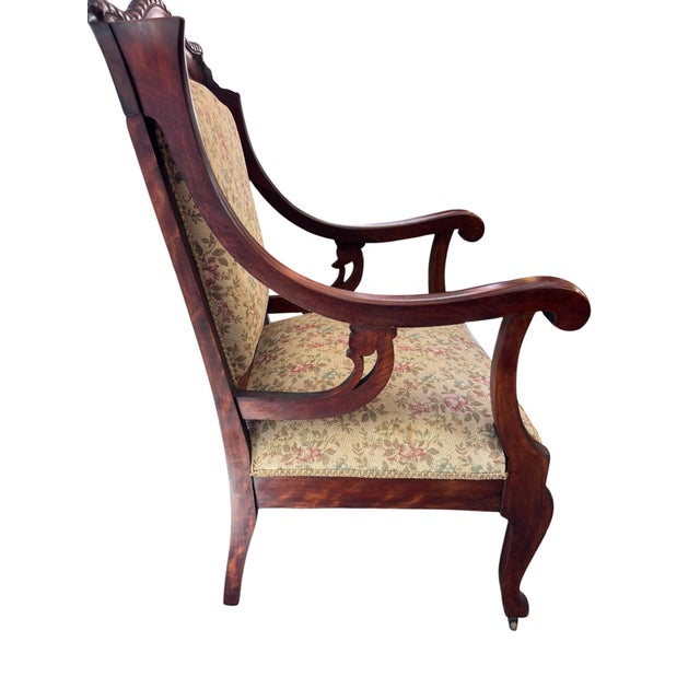 Pair of French Provincial Mahogany Armchairs With Floral Upholstery For Sale - Image 4 of 11