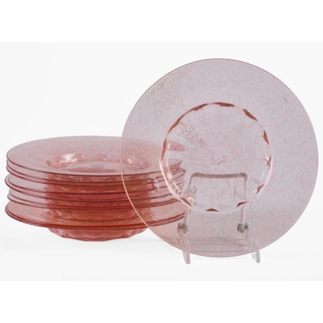 Murano 1920s Italian Murano Pink Blown Glass Dessert Service Bowls and Plates 10 Each For Sale - Image 4 of 10
