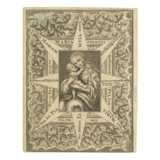 Virgin Mary with Child, 1700s, Engraving For Sale