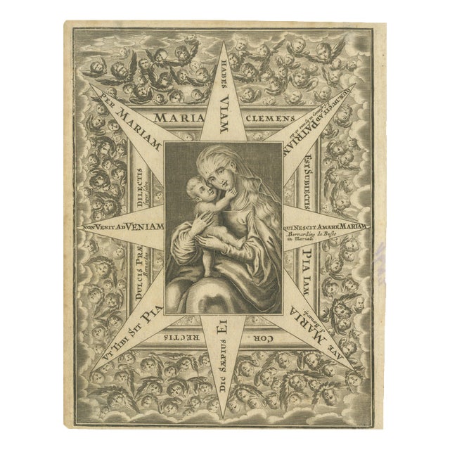 Virgin Mary with Child, 1700s, Engraving For Sale