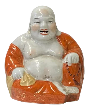 Finish Orange Off White Porcelain Happy Buddha Statue
