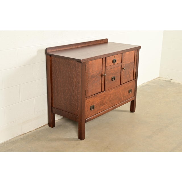 Charles Limbert Lifetime Furniture Antique Mission Oak Arts & Crafts Sideboard, Newly Refinished For Sale - Image 4 of 14