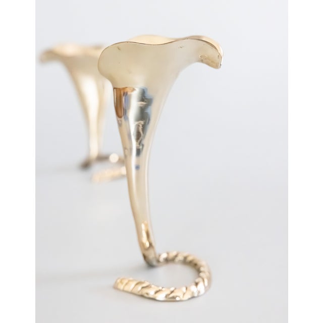 Metal Mid-Century Polished Brass Calla Lily Candlesticks Candle Holders - A Pair For Sale - Image 7 of 8