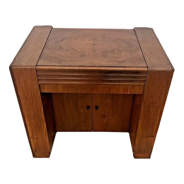 1930s Art Deco Desk Hide Away Top Door Double Lower Cabinet With Shelf For Sale