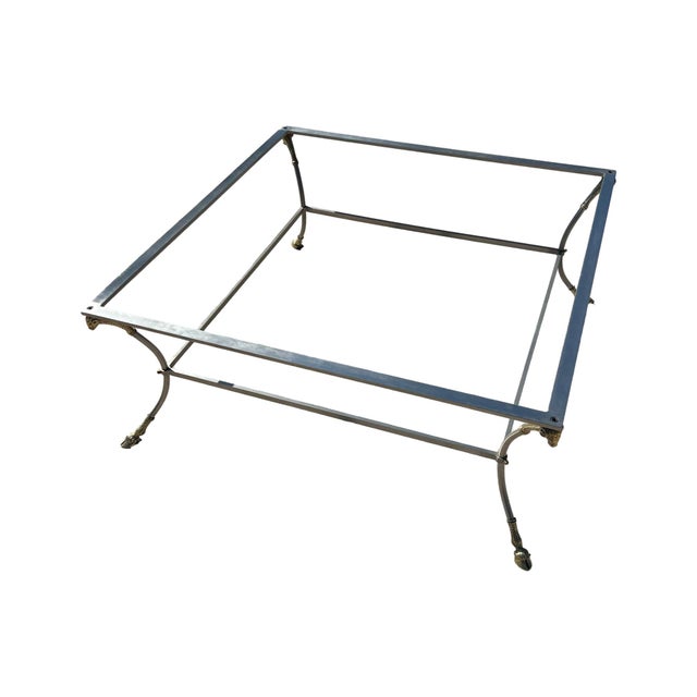 Mid Century Modern Maison Jansen Style Square Large Coffee Table Brass Glass Regency Rams Head Ram Italy For Sale - Image 9 of 10