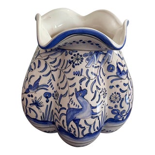 1980s Portuguese Hand Painted Woodland Vase For Sale