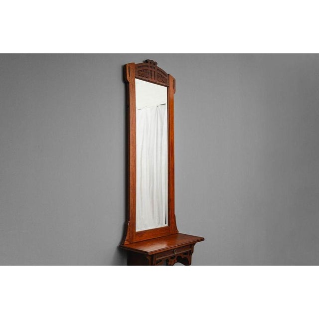 Art Nouveau Wall Mirror with Console in Walnut, Early 20th Century For Sale - Image 4 of 16