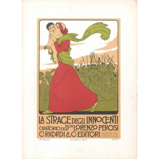Image dimensions: 25x18.2 cm. La strage degli innocenti is a beautiful colored lithograph, realized by the polish...