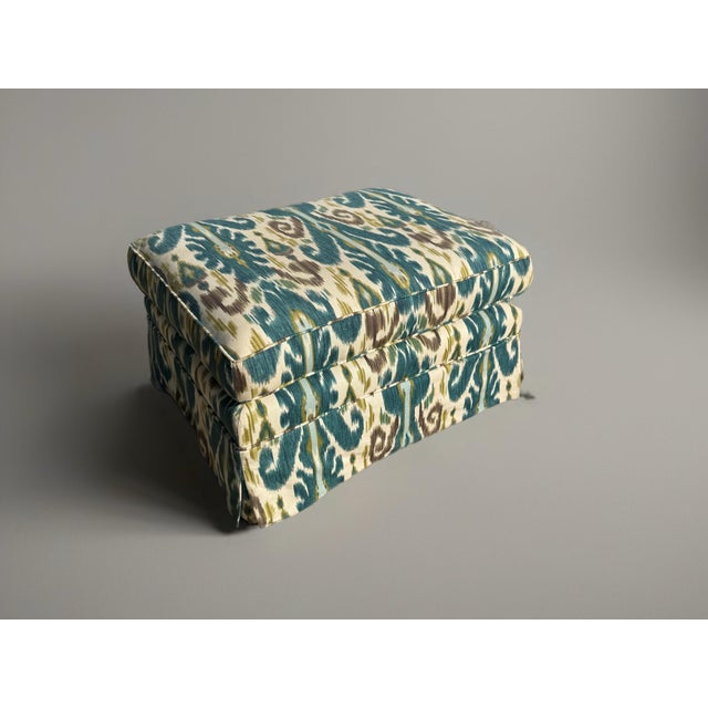 Late 20th Century Custom Skirted Ikat Ottoman on Casters For Sale - Image 5 of 5