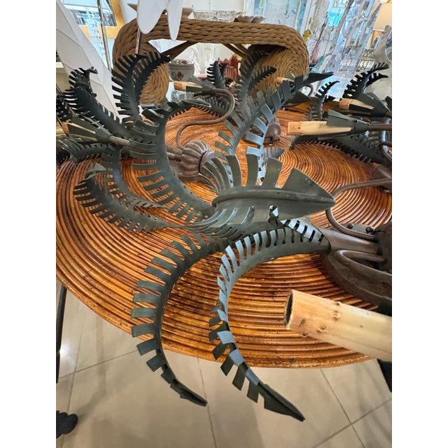 Vintage Pair Palm Tree Frond Leaf Wall Light Sconces Metal Tole Tropical Coastal For Sale - Image 10 of 12
