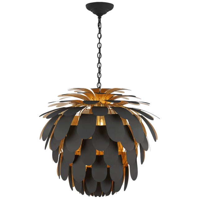 Cynara Grande Chandelier in Matte Black and Gild Designer: Chapman & Myers Canopy: 8.75" Round Mounting: Chain Shade...