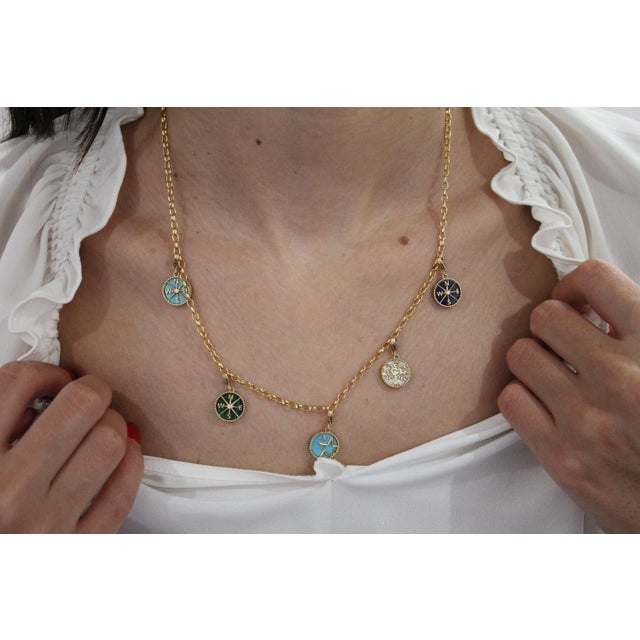 Metal Diamond Tree of Life Nature Floral Flower 18k Yellow Gold Medallion Charm Turquo For Sale - Image 7 of 10