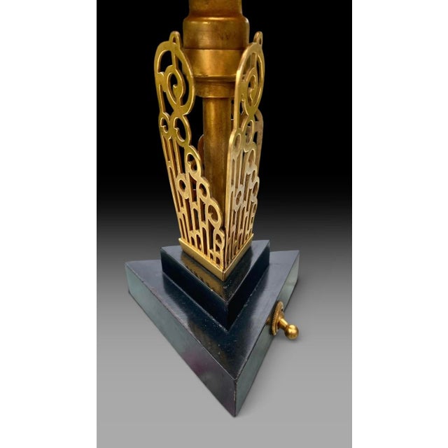 1930s 1930s American Art Deco Brass Wood Boudoir Lamps Silk Shades - a Pair For Sale - Image 5 of 16