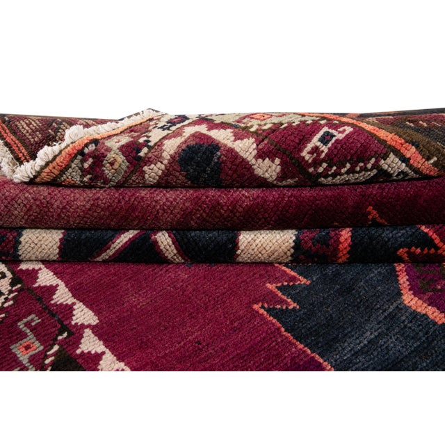 1960s Vintage Azeri Handmade Burgundy Wool Runner With Tribal Pattern For Sale In New York - Image 6 of 8