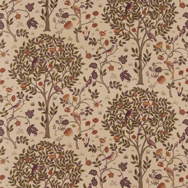 Morris & Co Kelmscott Tree Fabric in Mulberry/Russet For Sale