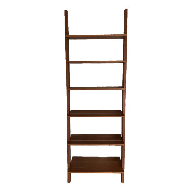 Room & Board Walnut Ladder Bookcase / Leaning Shelf Unit, Attributed For Sale