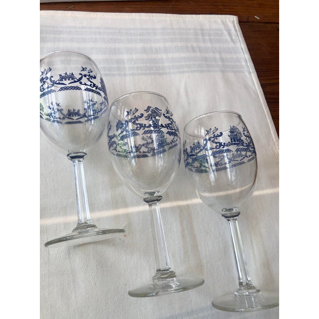 Mid 20th Century Mid 20th Century Blue Willow Wine Glasses Set 8 For Sale - Image 5 of 12