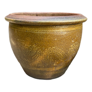 19th C. Thai Glazed Earthenware Dragon Jar With Planter Pot Jardiniere