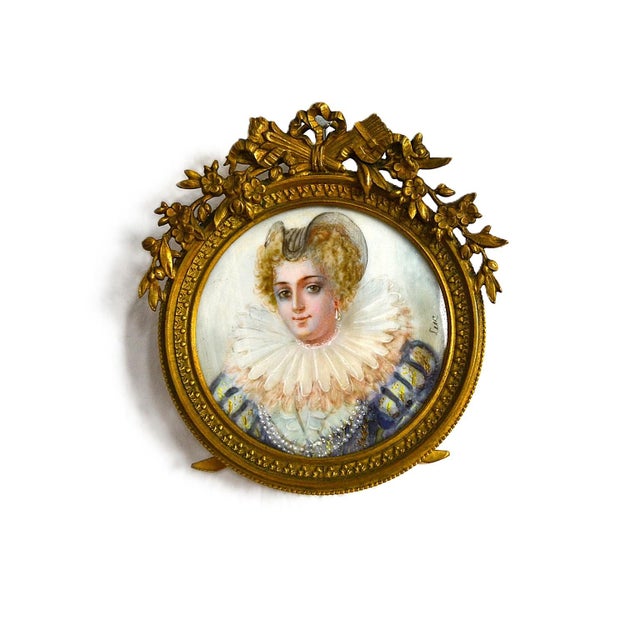 Luc, Miniature Portrait of a Lady in Elizabethan Costume, 1800s, Painting, Framed For Sale - Image 15 of 15
