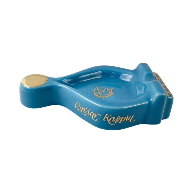 Ceramic Caviar Kaspia Paris Restaurant Blue Ceramic Ashtray For Sale - Image 7 of 11