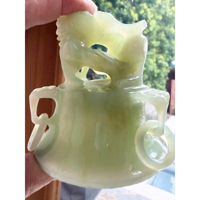 Gemstone Antique Chinese Qing Dynasty Celadon Jade Incense Burner With Stand & Case 1910 For Sale - Image 7 of 12