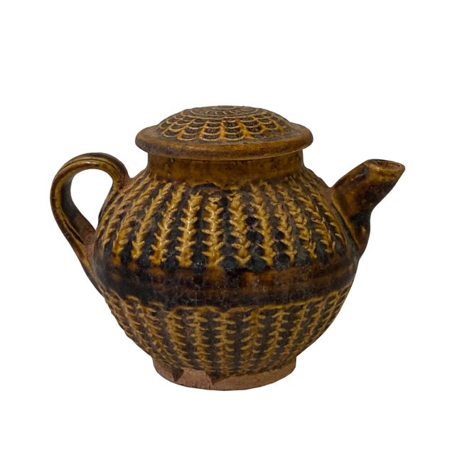 Chinese Ware Brown Woven Pattern Ceramic Jar Vase Display Art For Sale In San Francisco - Image 6 of 7
