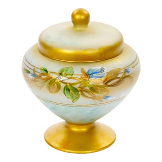Mid-Century Modern Italian Venetian Art Glass Gilt & Painted Covered Jar For Sale