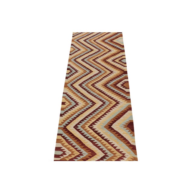 2010s 2010s Rug & Kilim’s Tribal Style Kilim in Red, Blue and Beige-Brown Geometric Patterns For Sale - Image 5 of 8