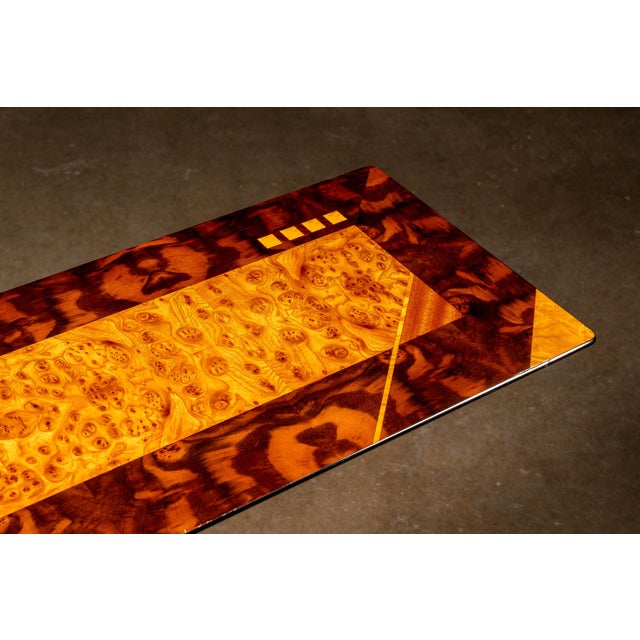Wood 1970s Oscar Dell’Arredamento for Miniforms Burl Wood Console Table For Sale - Image 7 of 7