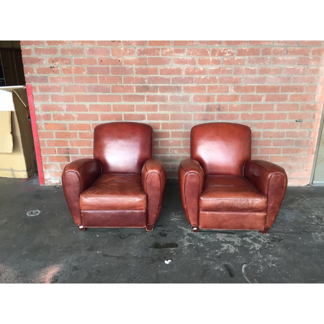 Saddle Brown Leather Club Chairs A Pair Chairish