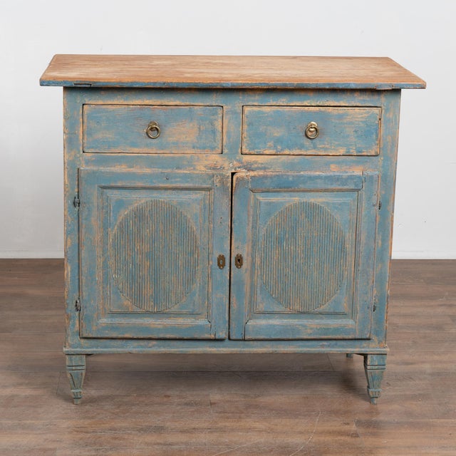 Gustavian (Swedish) Early 19th Century Original Blue Painted Swedish Pine Sideboard For Sale - Image 3 of 14