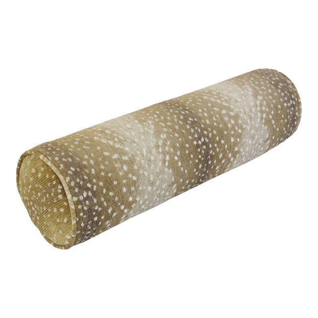 Custom-Tailored Antelope Fawn Deer Spot Velvety-Chenille Bolster Pillow 25" X 8" For Sale