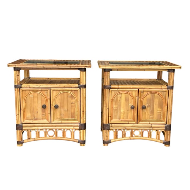 Vintage Split Bamboo Nightstands, a Pair, Coastal, Boho / Hollywood Regency, Organic For Sale - Image 9 of 12