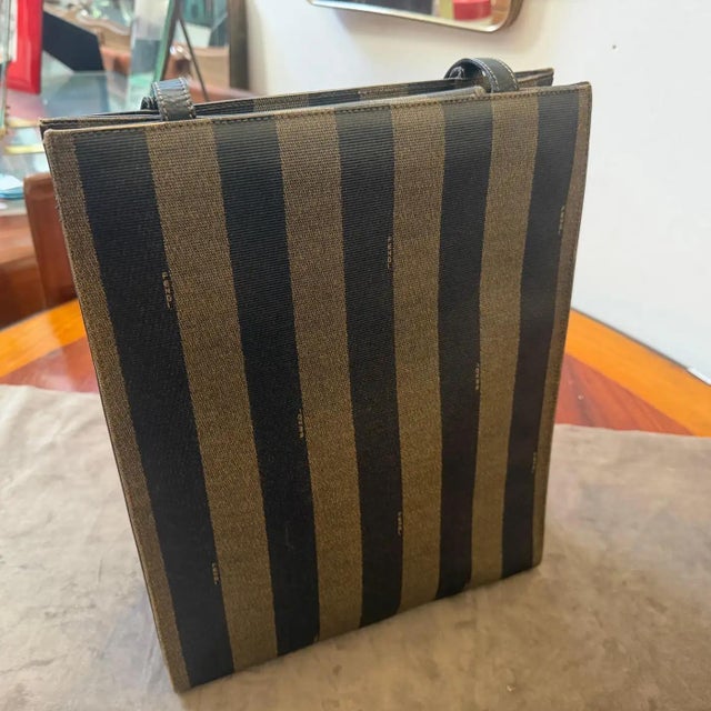 1990s Black PVC Pequin Striped Pattern Shoulder Bag by Fendi Rome For Sale - Image 14 of 15