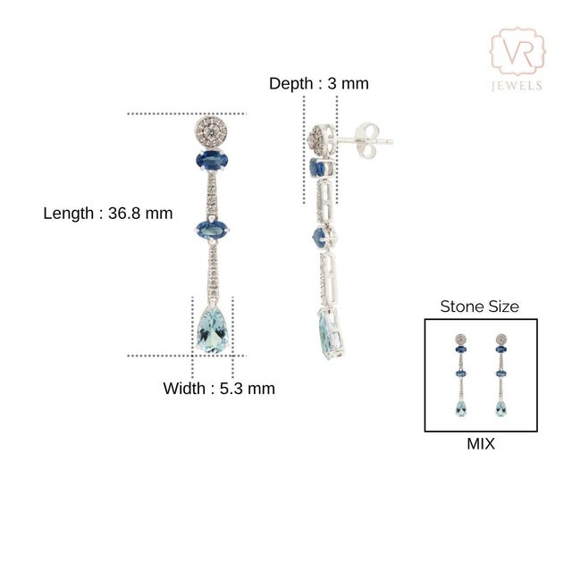 Modern 1.02ct Sapphire Aquamarine Diamond Linear Drop Earrings in 14k Gold- A Pair For Sale - Image 9 of 13