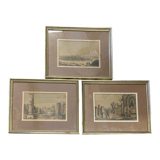 Original Lithograph Framed Pictures of Pompeii 1830 - Set of 3 For Sale