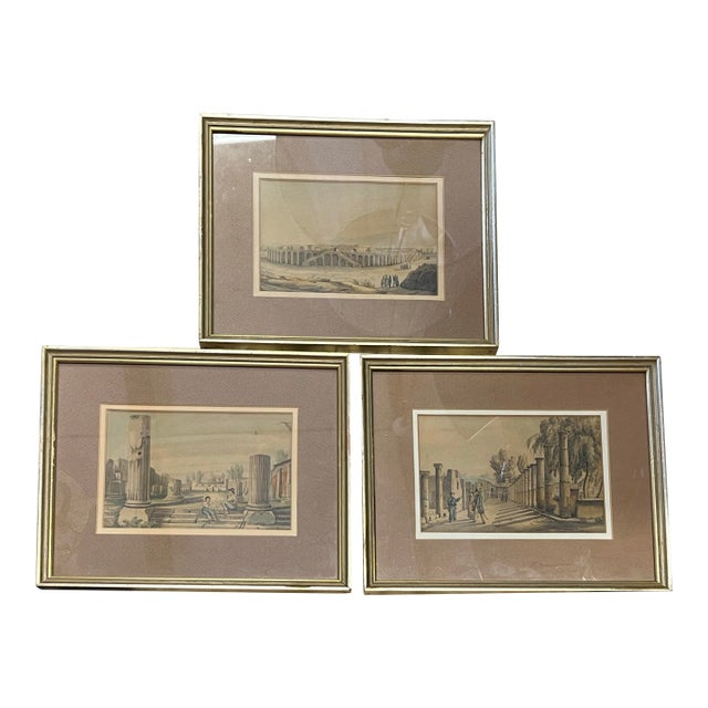 Original Lithograph Framed Pictures of Pompeii 1830 - Set of 3 For Sale