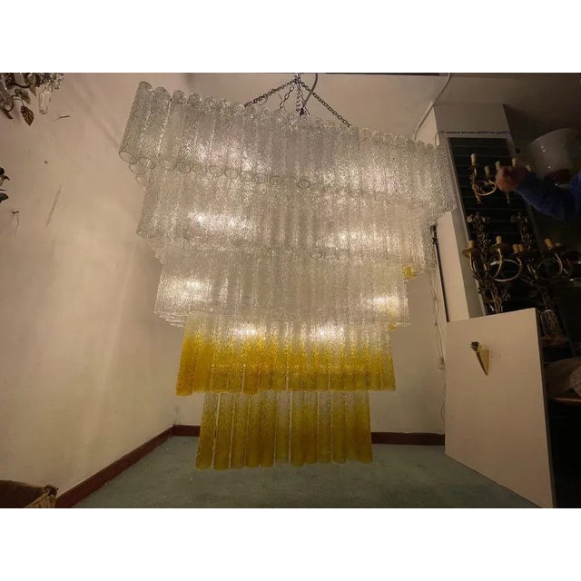 Large Textured Glass Chandelier, 1980s For Sale - Image 10 of 13