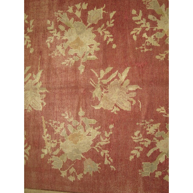 Exquisite Vintage Turkish rug with an all over floral design and border in rose and khaki. 6'1'' x 13'4''