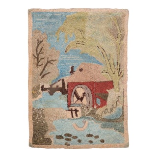 Early 20th Century American Hooked Pictorial Rug - 1'2" x 1'7" For Sale